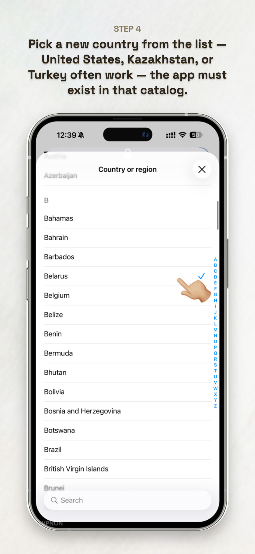 Selecting a new Apple App Store country or region